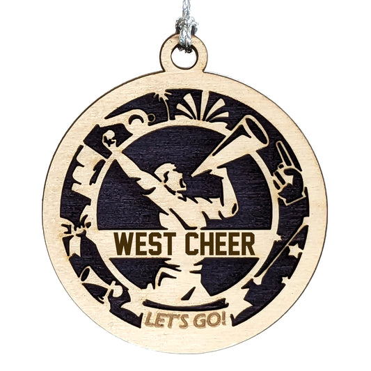 Cheerleading laser cut personalized wood ornament