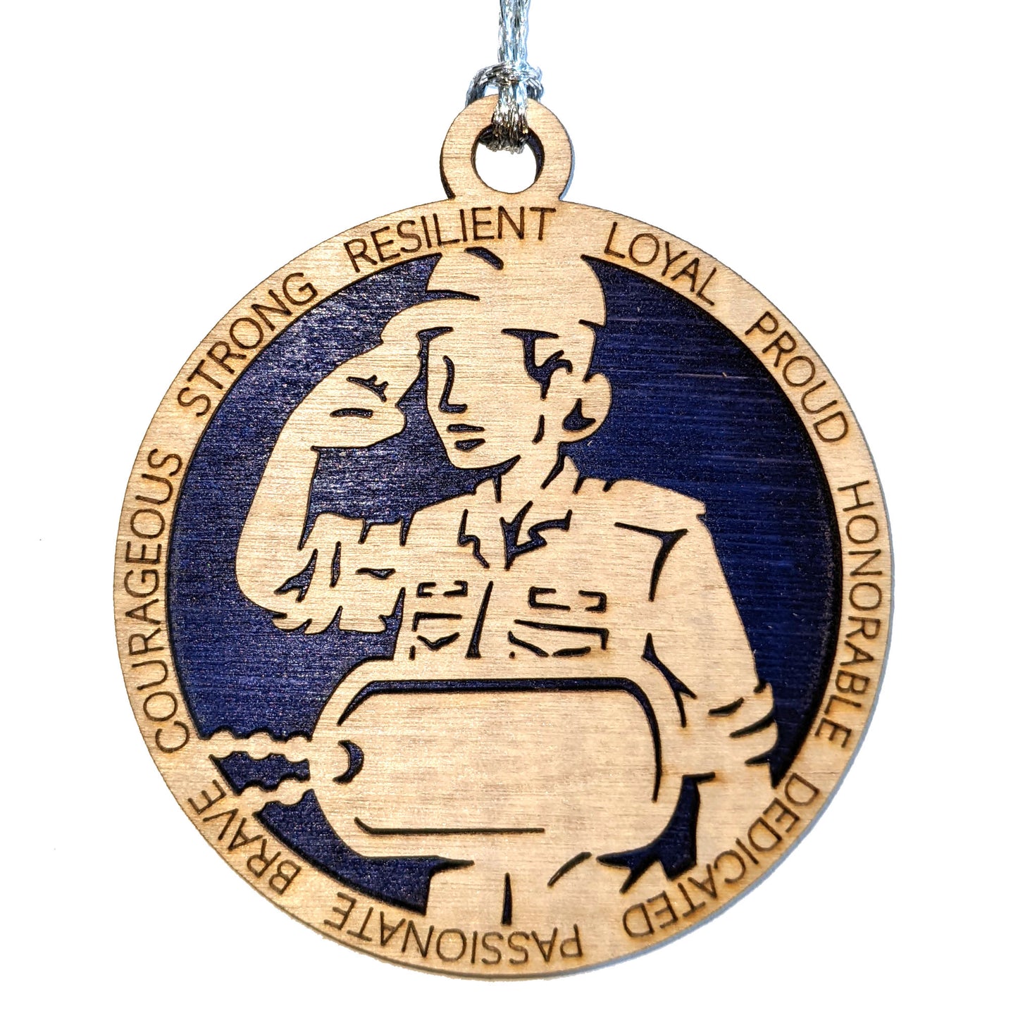 Female Coast Guard Christmas Ornament - 3" Wooden Laser Cut with Custom Dog Tags - Women in Military Gift - USA Made