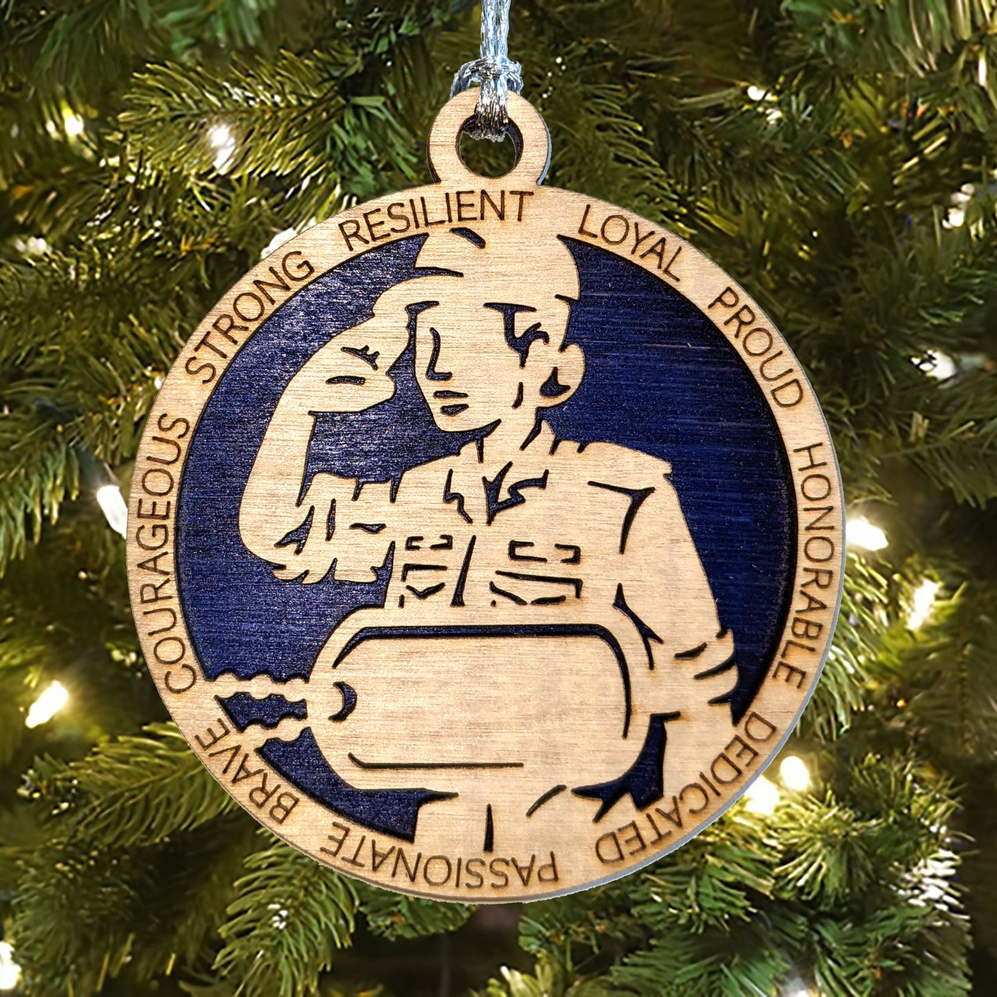 Female Coast Guard Christmas Ornament - 3" Wooden Laser Cut with Custom Dog Tags - Women in Military Gift - USA Made