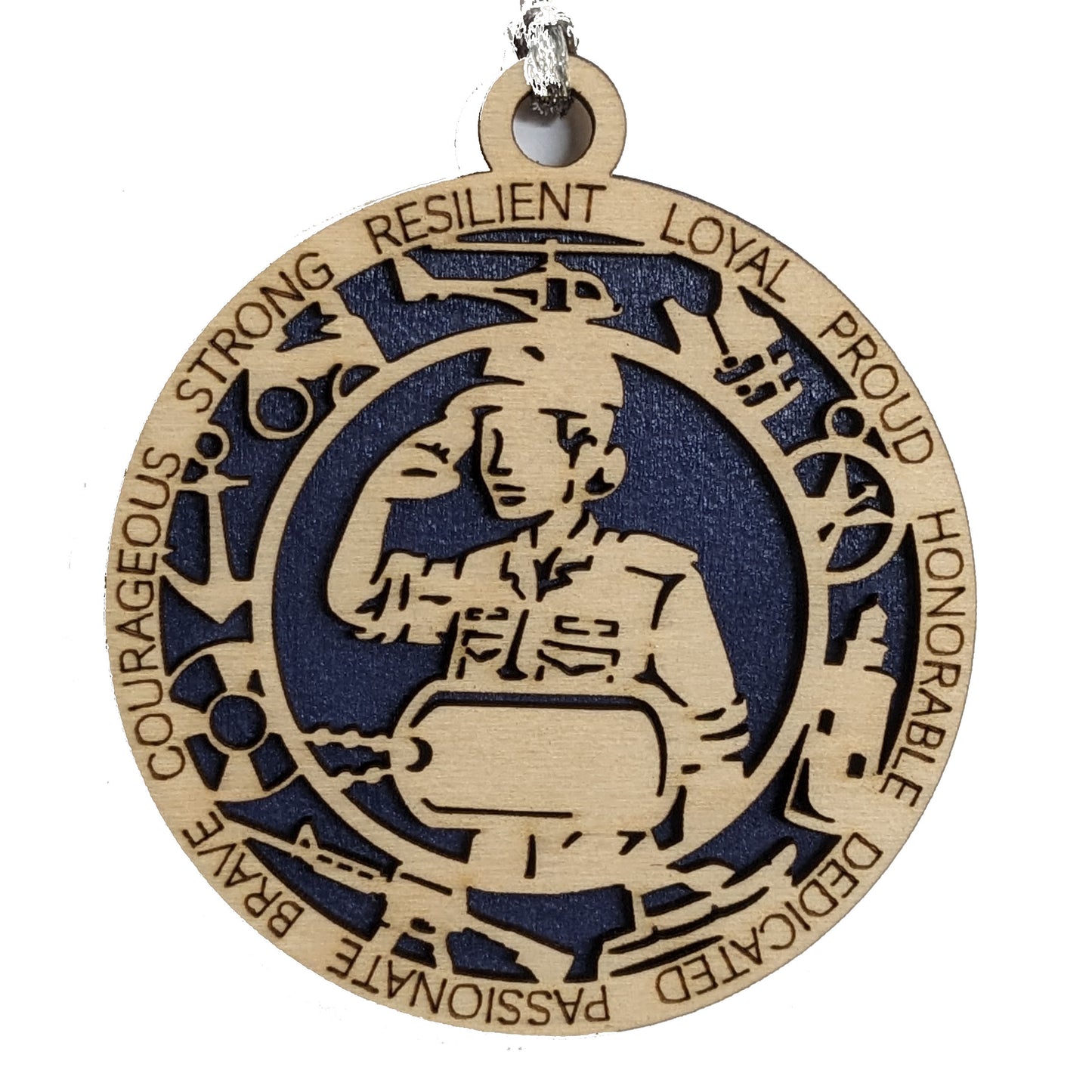 Personalized Female Coast Guard Wooden Ornament - 3" 2-Layer Design with Military Icons - Handcrafted in USA