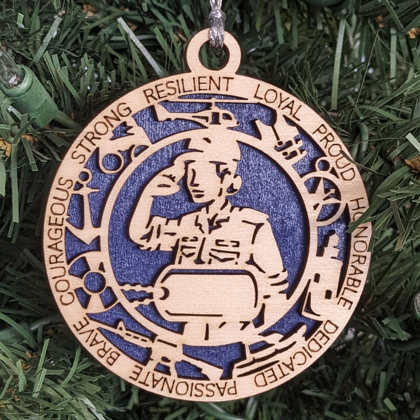 Personalized Female Coast Guard Wooden Ornament - 3" 2-Layer Design with Military Icons - Handcrafted in USA
