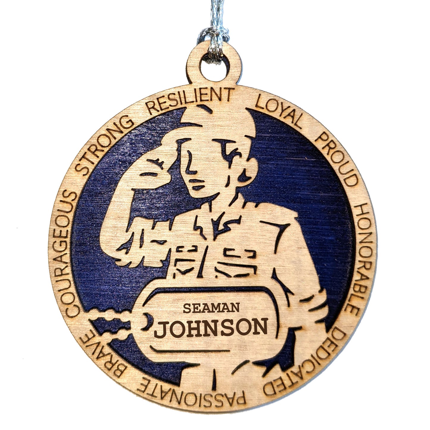 Female Coast Guard Christmas Ornament - 3" Wooden Laser Cut with Custom Dog Tags - Women in Military Gift - USA Made