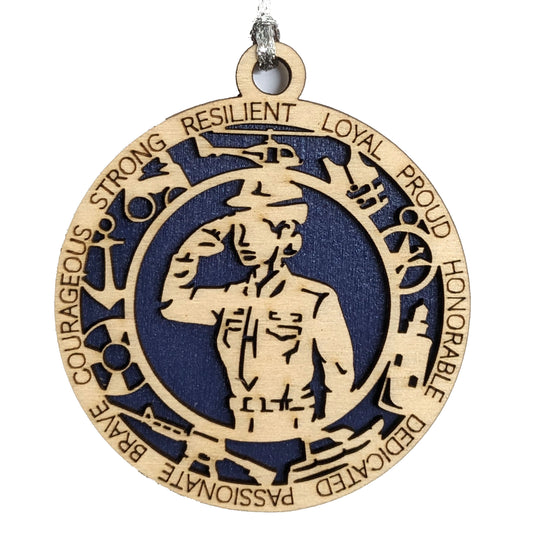 Laser Cut Female Coast Guard Ornament - 3" Wood Christmas Decoration - Woman in Dress Uniform - Handcrafted in USA
