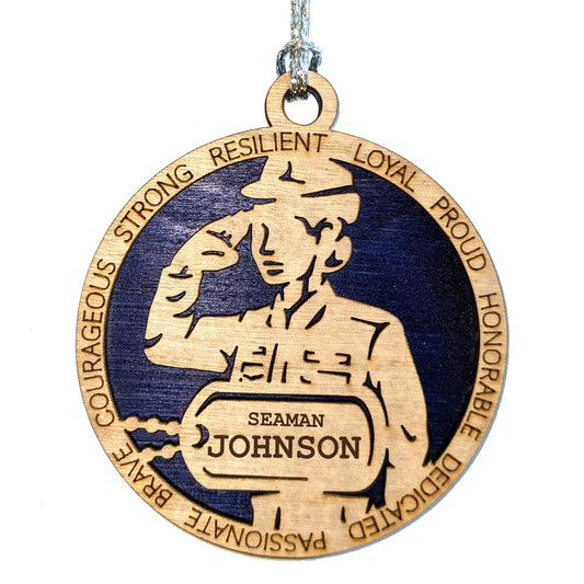 Coast Guard Woman Dress Uniform Ornament - 3" Wooden Christmas Decoration - Custom Dog Tags - Female Sailor - USA Made