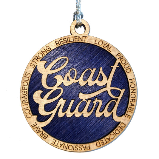 Handcrafted Coast Guard Christmas Ornament - 3" Wooden Laser Cut Decoration - Patriotic Military Gift - Made in USA