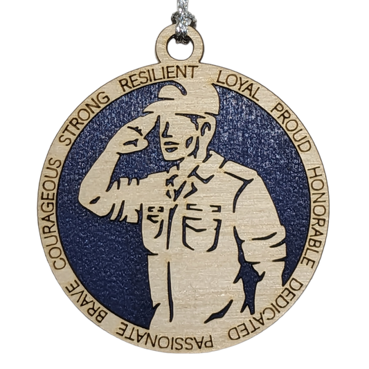 Male Coast Guard Christmas Ornament - 3" Two-Layer Wooden Laser Cut - Men in Military Gift - Customizable Back - USA Made