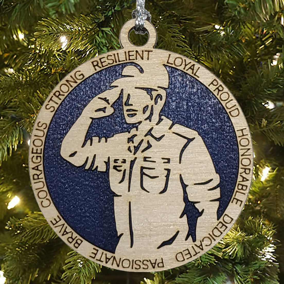 Male Coast Guard Christmas Ornament - 3" Two-Layer Wooden Laser Cut - Men in Military Gift - Customizable Back - USA Made