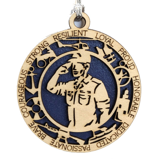 Men's Coast Guard Wooden Ornament - 3" Christmas Decoration with Service Symbols - Male Sailor - Made in Oregon, USA