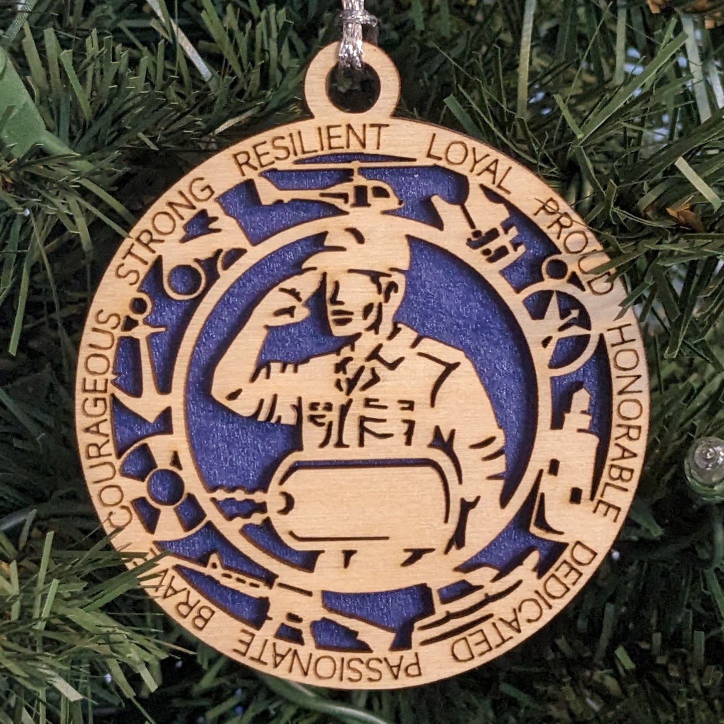 Male Coast Guard Christmas Ornament - 3" Wooden Laser Cut with Custom Dog Tags - Men in Military Gift - USA Made