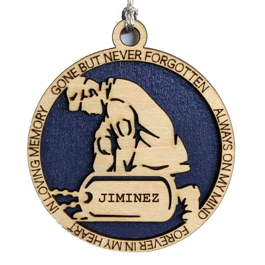 Honor a Coast Guard Sailor - Custom Engraved Wooden Christmas Ornament with Kneeling Soldier