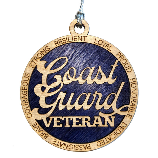 Handcrafted Coast Guard Veteran Christmas Ornament - 3" Wooden Laser Cut Decoration - Patriotic Military Gift - Made in USA