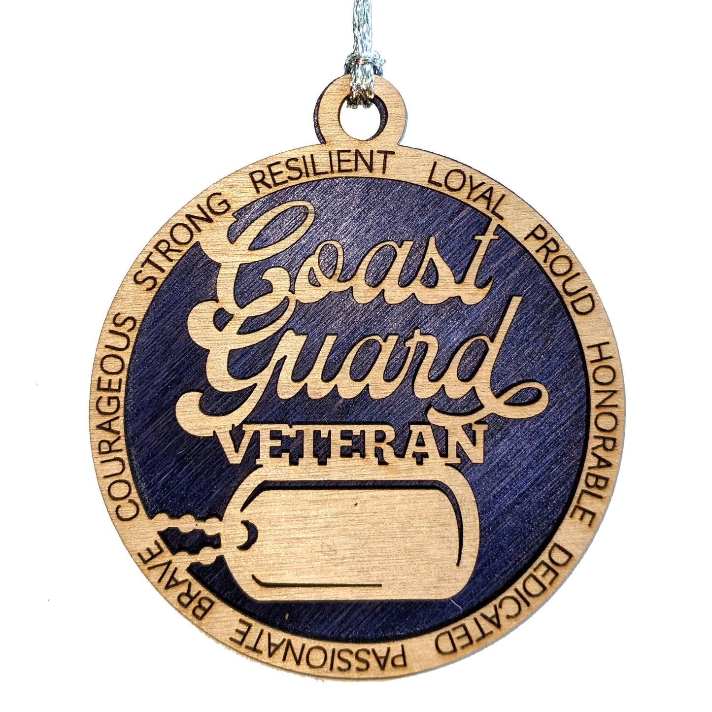 Laser Cut Coast Guard Veteran Ornament - Personalized 3" Wooden Christmas Decor - Handmade in USA