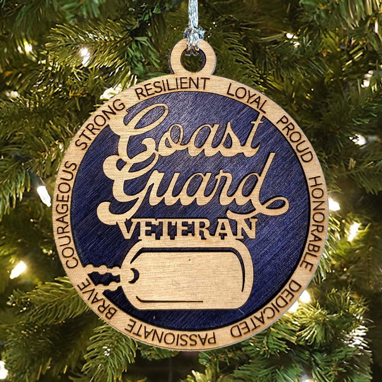 Laser Cut Coast Guard Veteran Ornament - Personalized 3" Wooden Christmas Decor - Handmade in USA