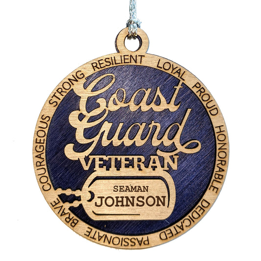 Laser Cut Coast Guard Veteran Ornament - Personalized 3" Wooden Christmas Decor - Handmade in USA