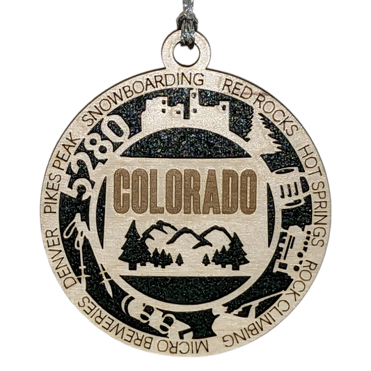 Colorado State Pride 3D Wood Laser Cut Ornament: Featuring Iconic Colorado Symbols and Custom Background Colors