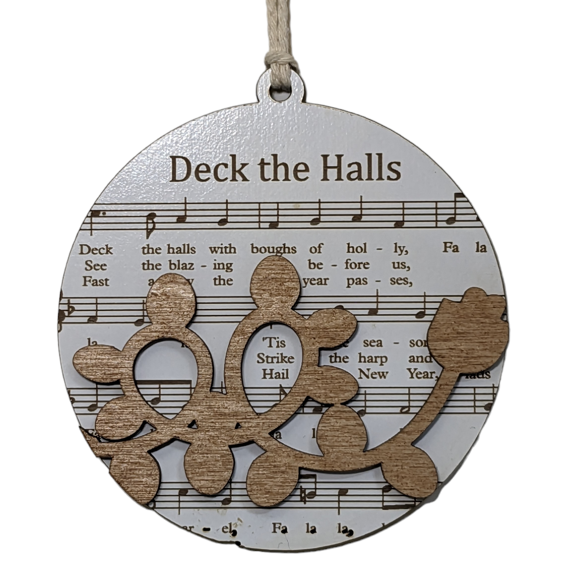 3.5" Laser Engraved Christmas Ornament - Deck The Halls Sheet Music - Festive Holiday Decor, Musical Theme, Custom Xmas Gift