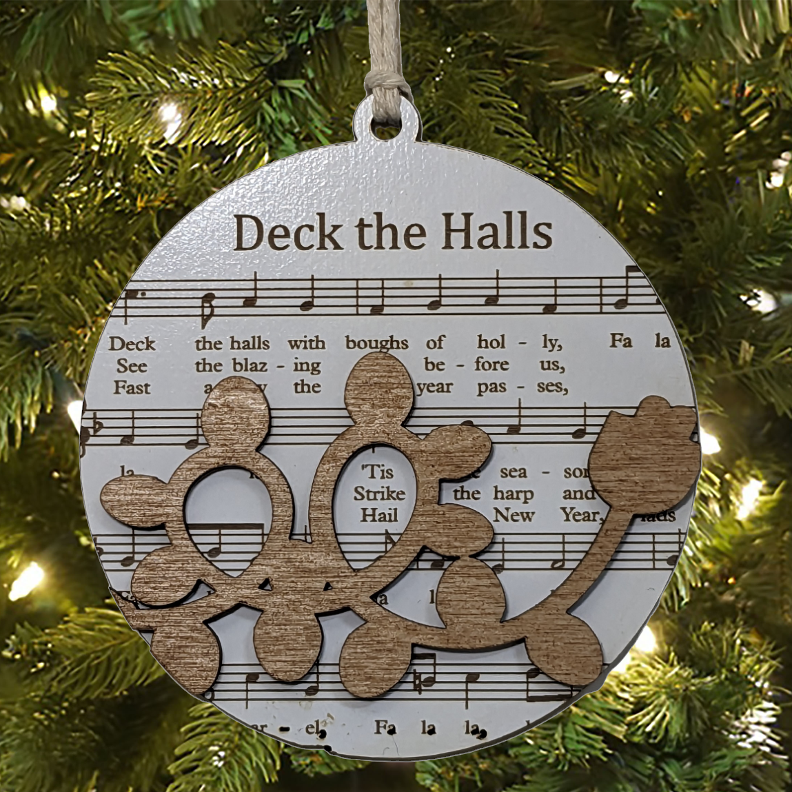 3.5" Laser Engraved Christmas Ornament - Deck The Halls Sheet Music - Festive Holiday Decor, Musical Theme, Custom Xmas Gift