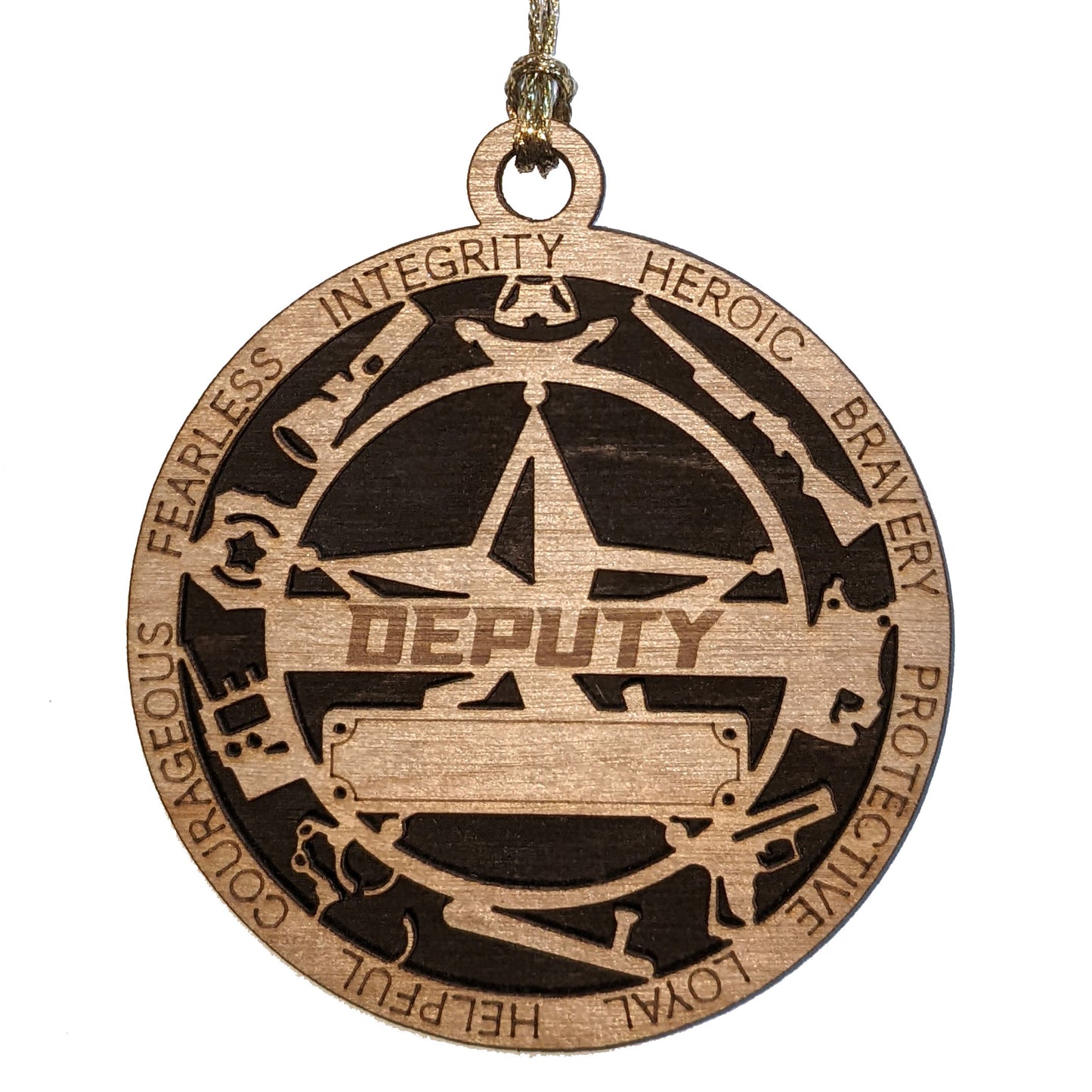 3" Handcrafted Wooden Personalized Deputy Christmas Ornament with Solid Background and 5-Point Star Badge - Custom Sheriff's Office Holiday Decor
