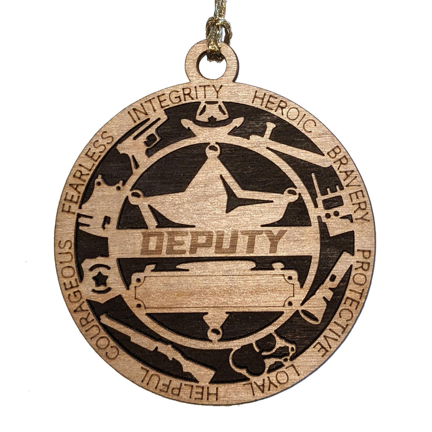 3" Handcrafted Wooden Personalized Deputy Christmas Ornament with Solid Background and 6-Point Star Badge - Custom Law Enforcement Holiday Decor