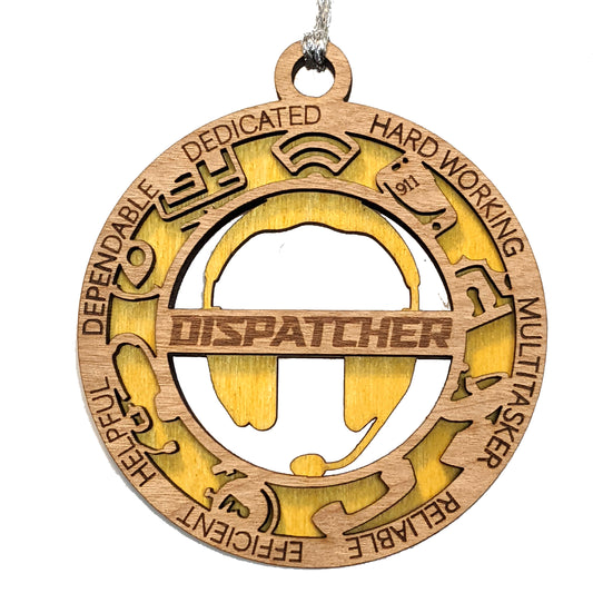 3" Handcrafted Wooden Dispatcher Christmas Ornament with Cut Background - Custom First Responder Holiday Decor
