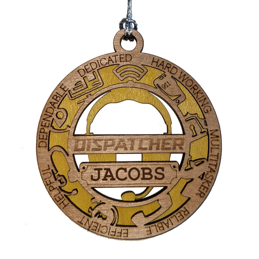 3" Handcrafted Wooden Personalized Dispatcher Christmas Ornament with Cut Background - Custom First Responder Holiday Decor