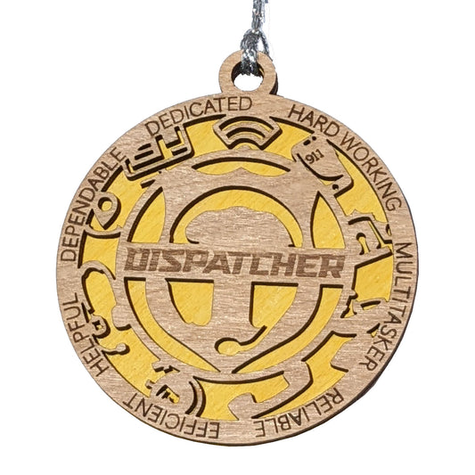 3" Handcrafted Wooden Dispatcher Christmas Ornament - Custom First Responder Gift with Solid Background