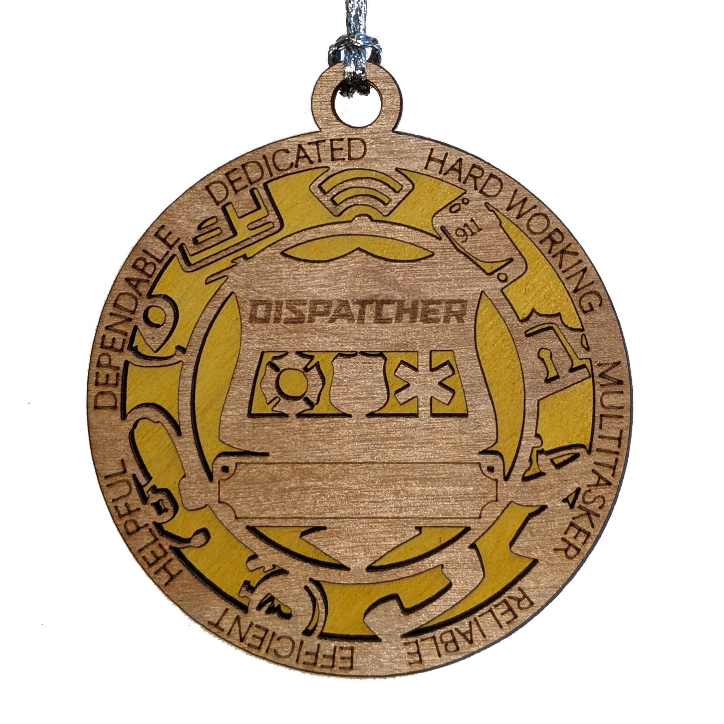 3" Handcrafted Wooden Personalized Dispatcher Christmas Ornament - Custom First Responder Gift with Solid Background