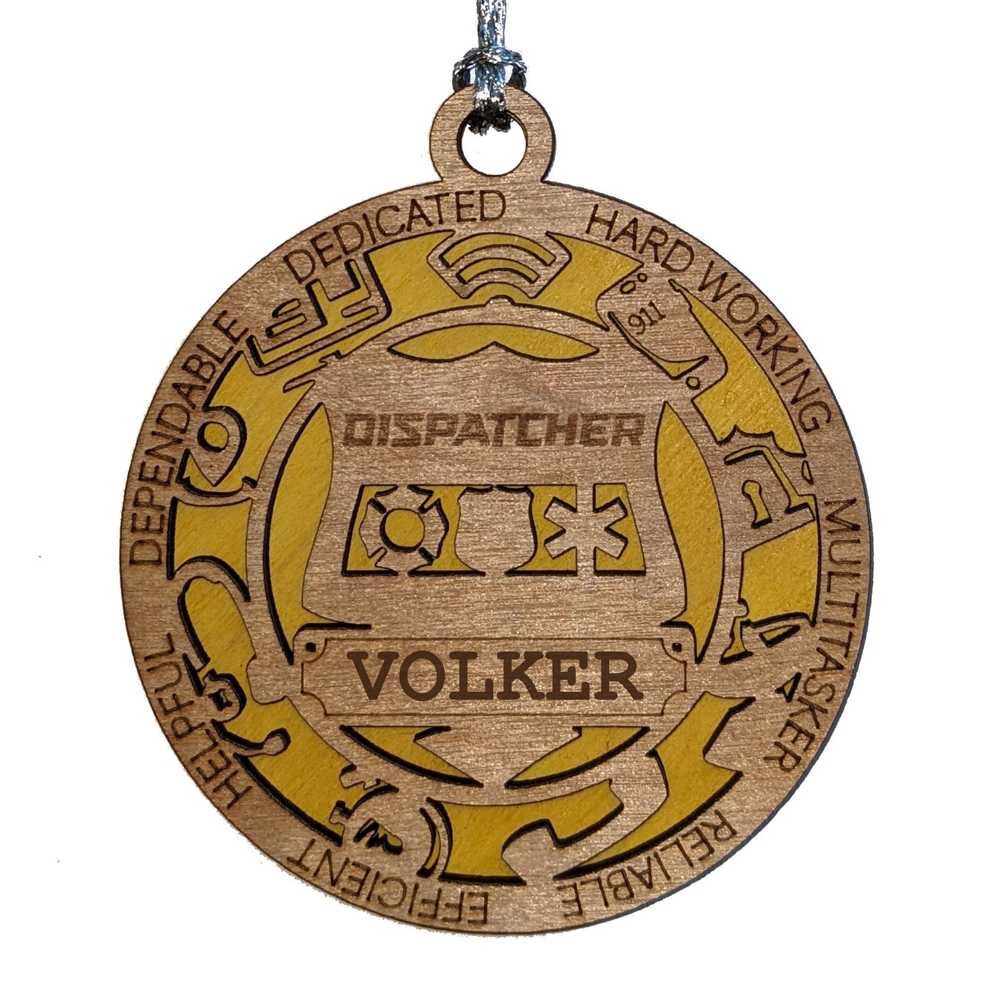 3" Handcrafted Wooden Personalized Dispatcher Christmas Ornament - Custom First Responder Gift with Solid Background