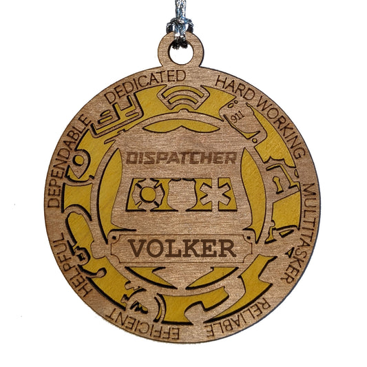 3" Handcrafted Wooden Personalized Dispatcher Christmas Ornament - Custom First Responder Gift with Solid Background