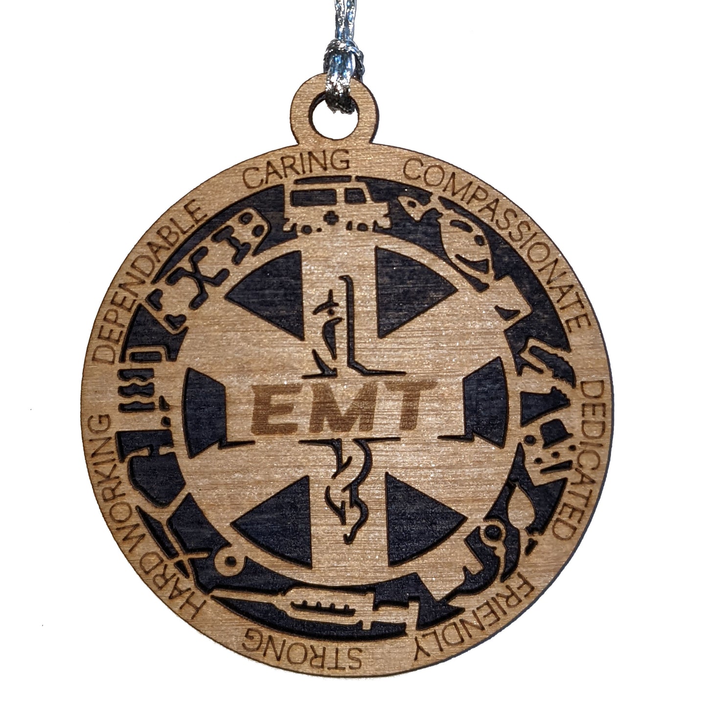 3" Handcrafted Wooden EMT Christmas Ornament - Custom Emergency Medical Technician Holiday Decor with Solid Background