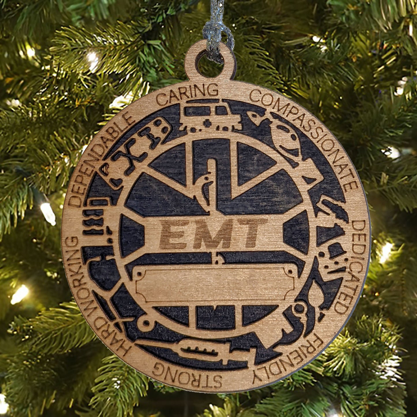 3" Handcrafted Wooden Personalized EMT Christmas Ornament - Custom Emergency Medical Technician Holiday Decor with Solid Background