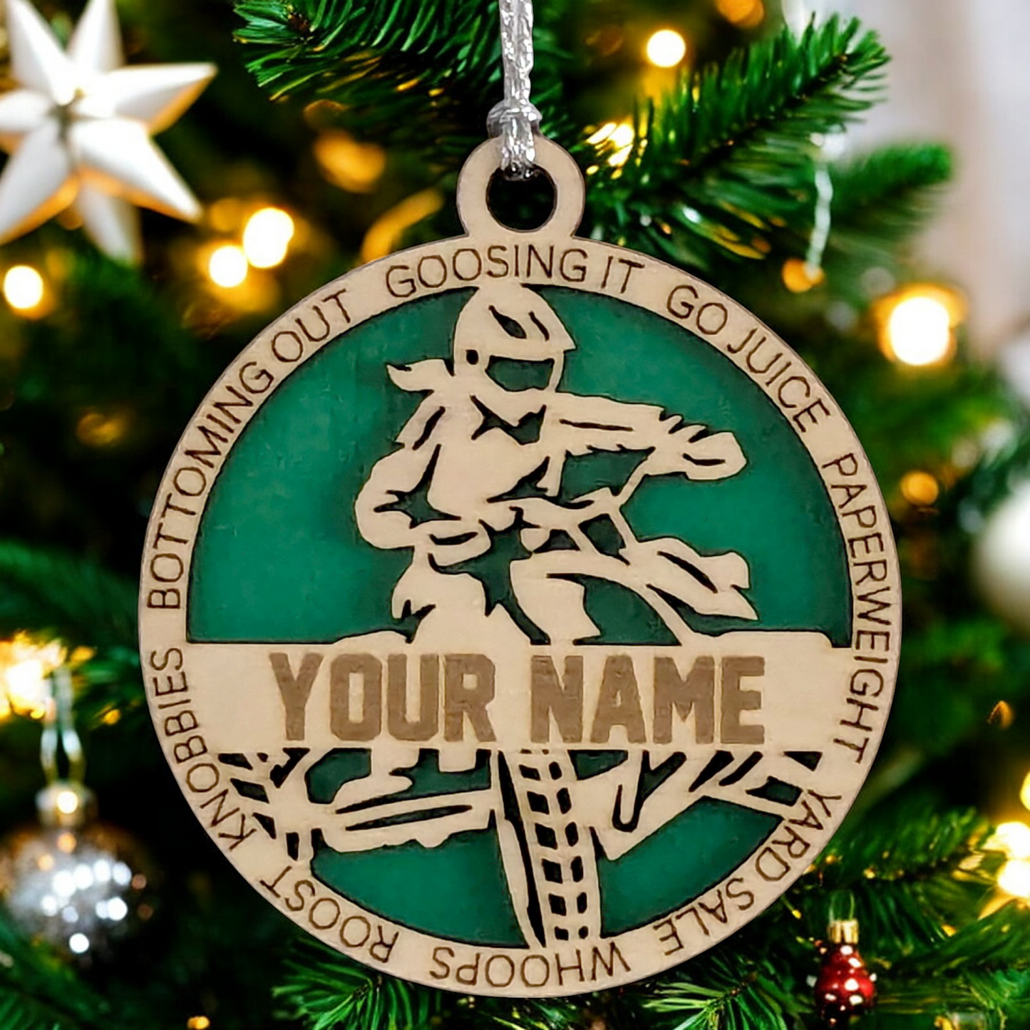 3" Laser Cut Handcrafted Wooden Personalized Female ATV Christmas Ornament - Custom Name, ATV Rider Holiday Decor, Unique Gift, Tree Decoration - Durable Wood Craftsmanship, ATV Enthusiast Keepsake