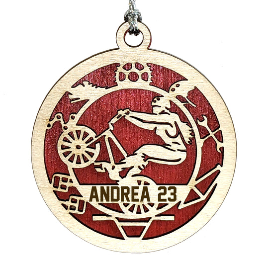 Female BMX laser cut personalized wood ornament