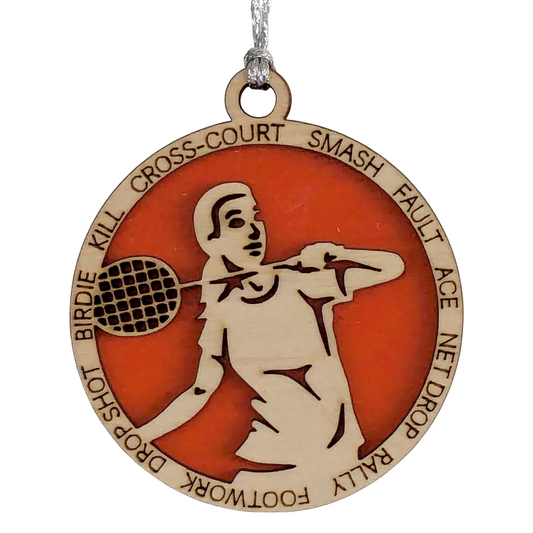 3" Personalized Female Badminton Christmas Ornament - Handcrafted Wood Laser Cut Decoration