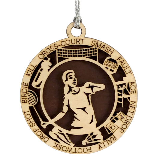 3" Personalized Female Badminton Christmas Ornament - Handcrafted Wood Laser Cut Decoration