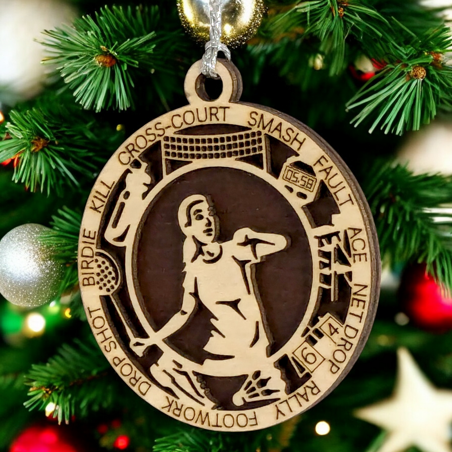 3" Personalized Female Badminton Christmas Ornament - Handcrafted Wood Laser Cut Decoration