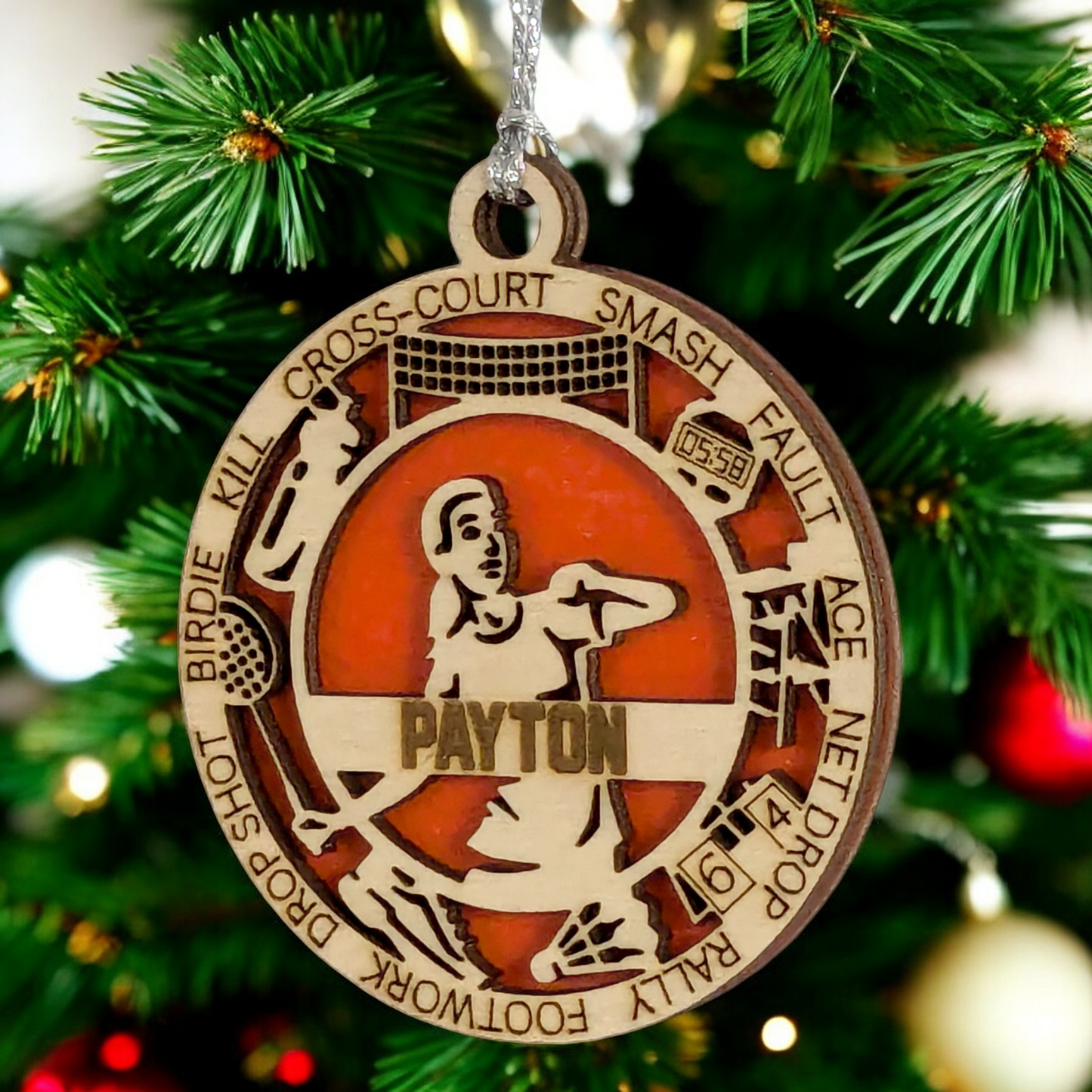 3" Personalized Female Badminton Christmas Ornament - Handcrafted Wood Laser Cut Decoration