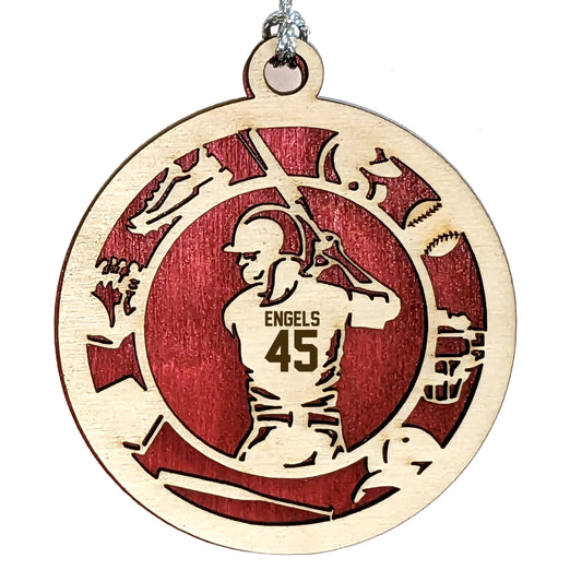 Female baseball laser cut personalized wood ornament