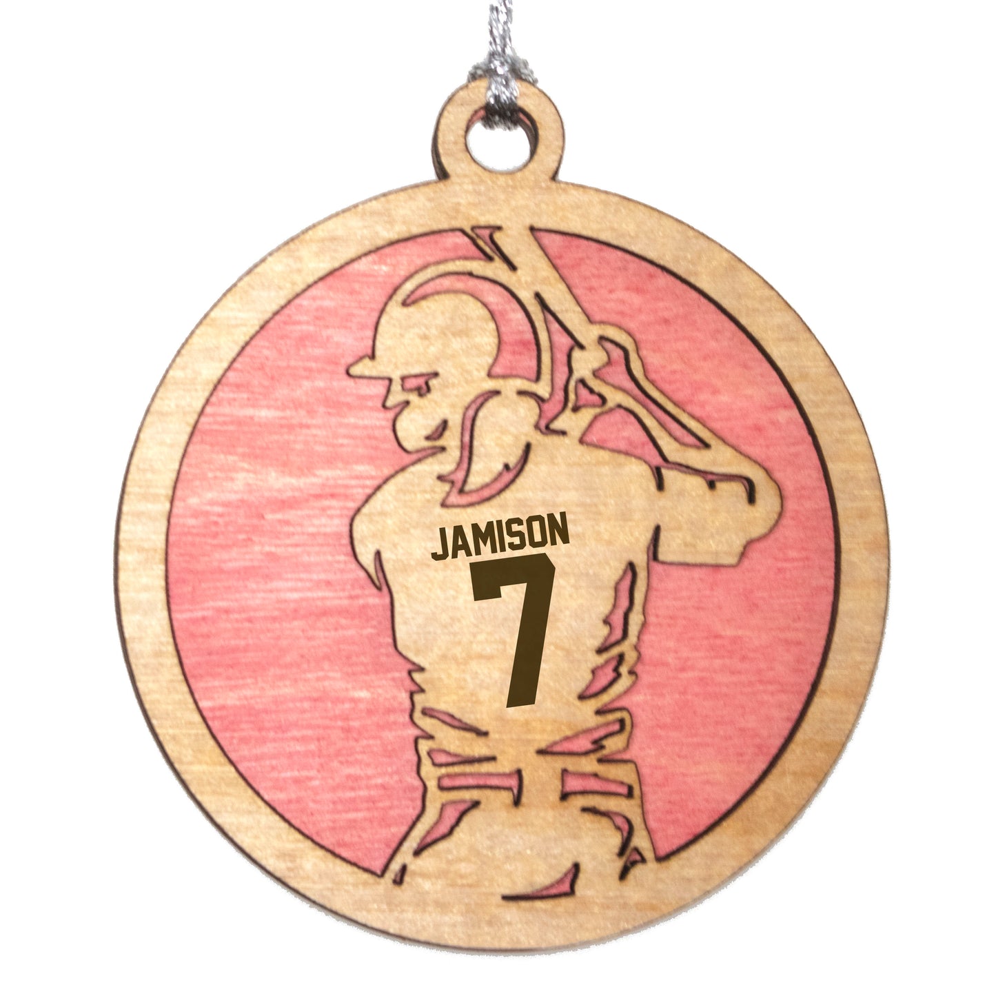 Female baseball laser cut personalized wood ornament
