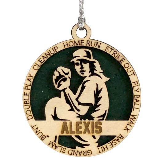 3" Personalized Female Baseball Pitcher Christmas Ornament - Handcrafted Wooden Decor for Sports Enthusiasts