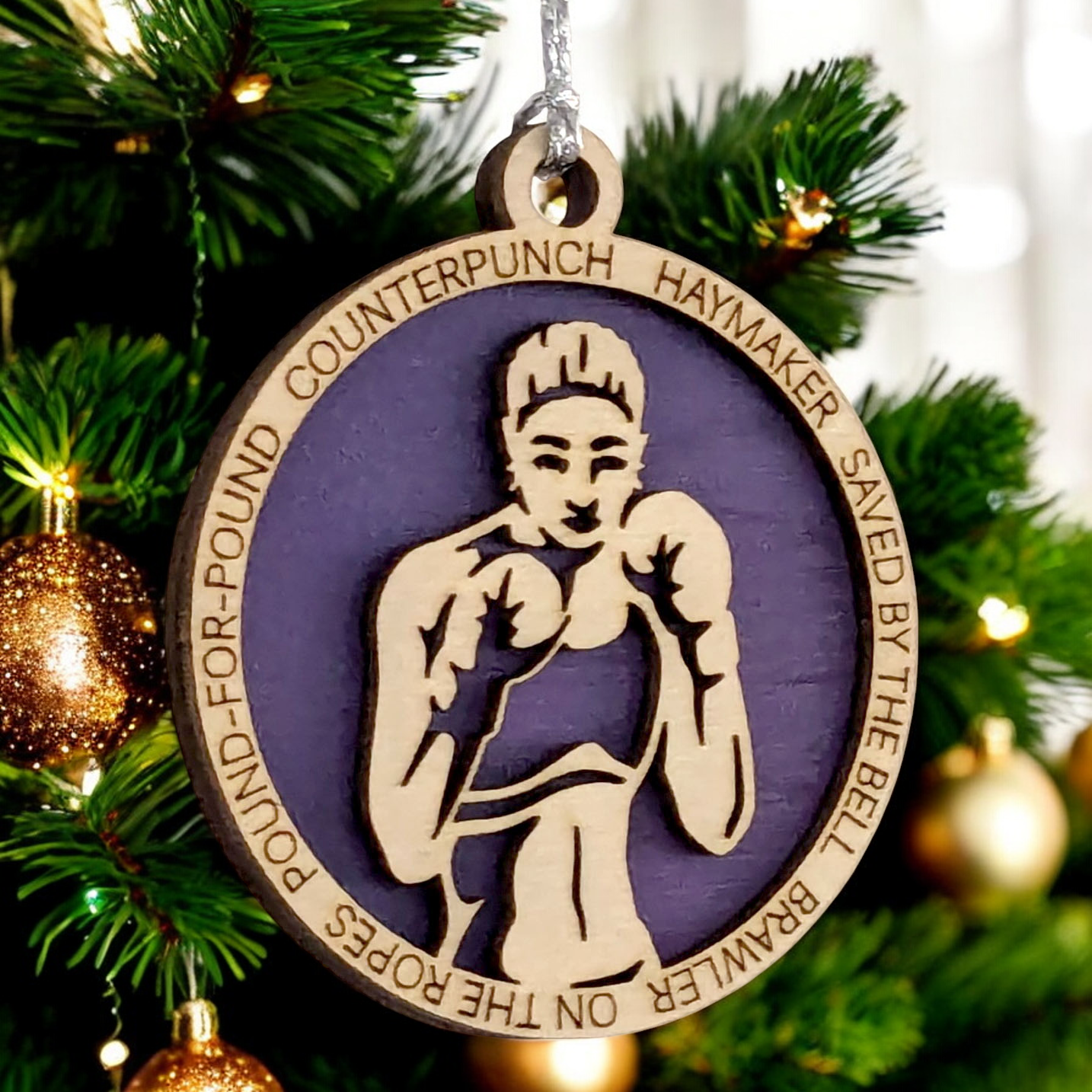 3" Personalized Female Boxing Christmas Ornament - Handcrafted Laser Cut Wood Decoration for Boxing Enthusiasts and Holiday Gift