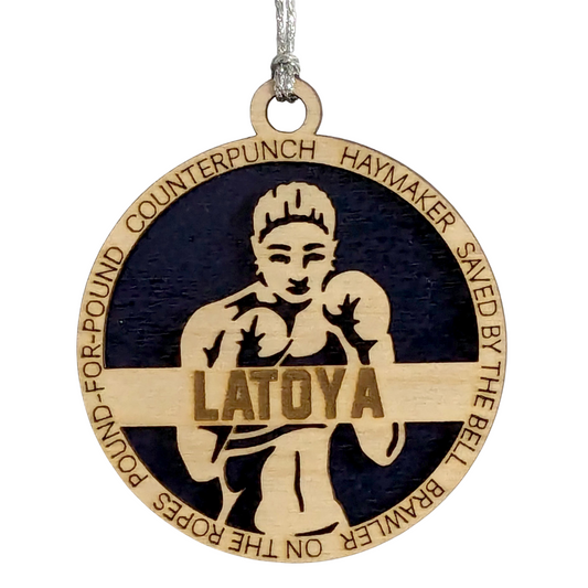 3" Personalized Female Boxing Christmas Ornament - Handcrafted Laser Cut Wood Decoration for Boxing Enthusiasts and Holiday Gift
