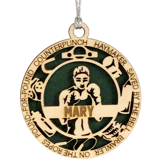3" Personalized Female Boxing Christmas Ornament - Handcrafted Laser Cut Wood Decoration for Boxing Enthusiasts and Holiday Gift