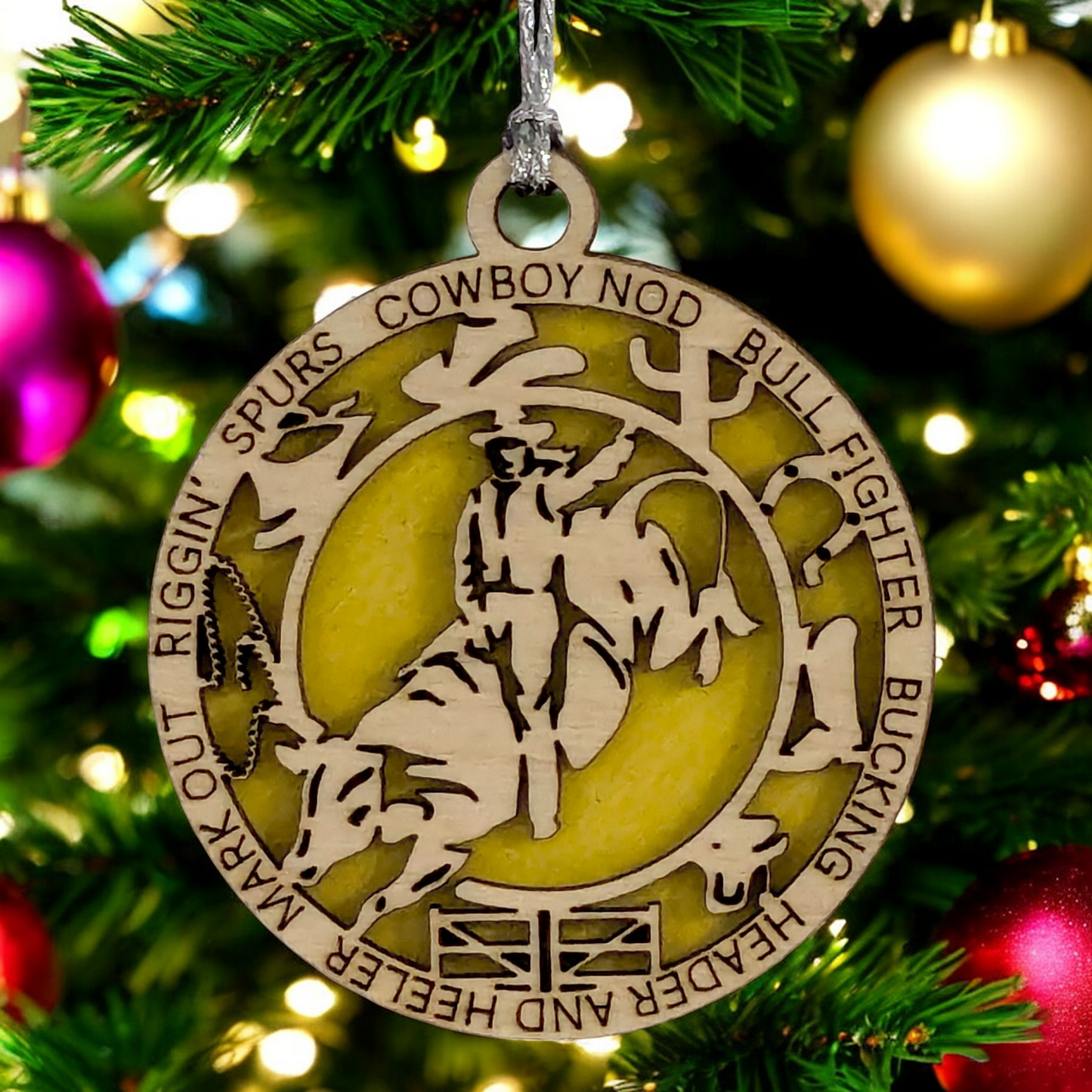 3" Handcrafted Personalized Female Bull Riding Christmas Ornament - Laser Cut Wood Rodeo Holiday Decor for Cowgirl Enthusiasts