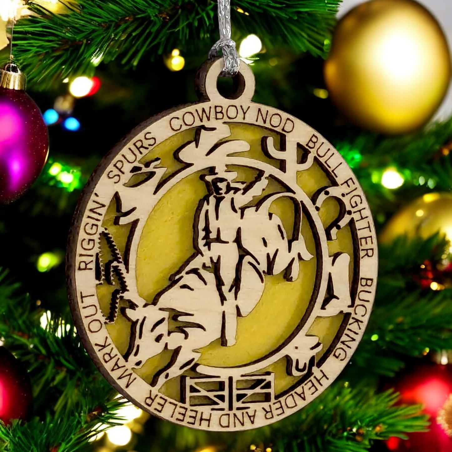 3" Handcrafted Personalized Female Bull Riding Christmas Ornament - Laser Cut Wood Rodeo Holiday Decor for Cowgirl Enthusiasts
