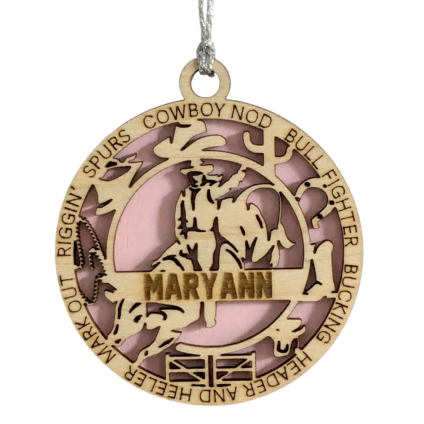 3" Handcrafted Personalized Female Bull Riding Christmas Ornament - Laser Cut Wood Rodeo Holiday Decor for Cowgirl Enthusiasts