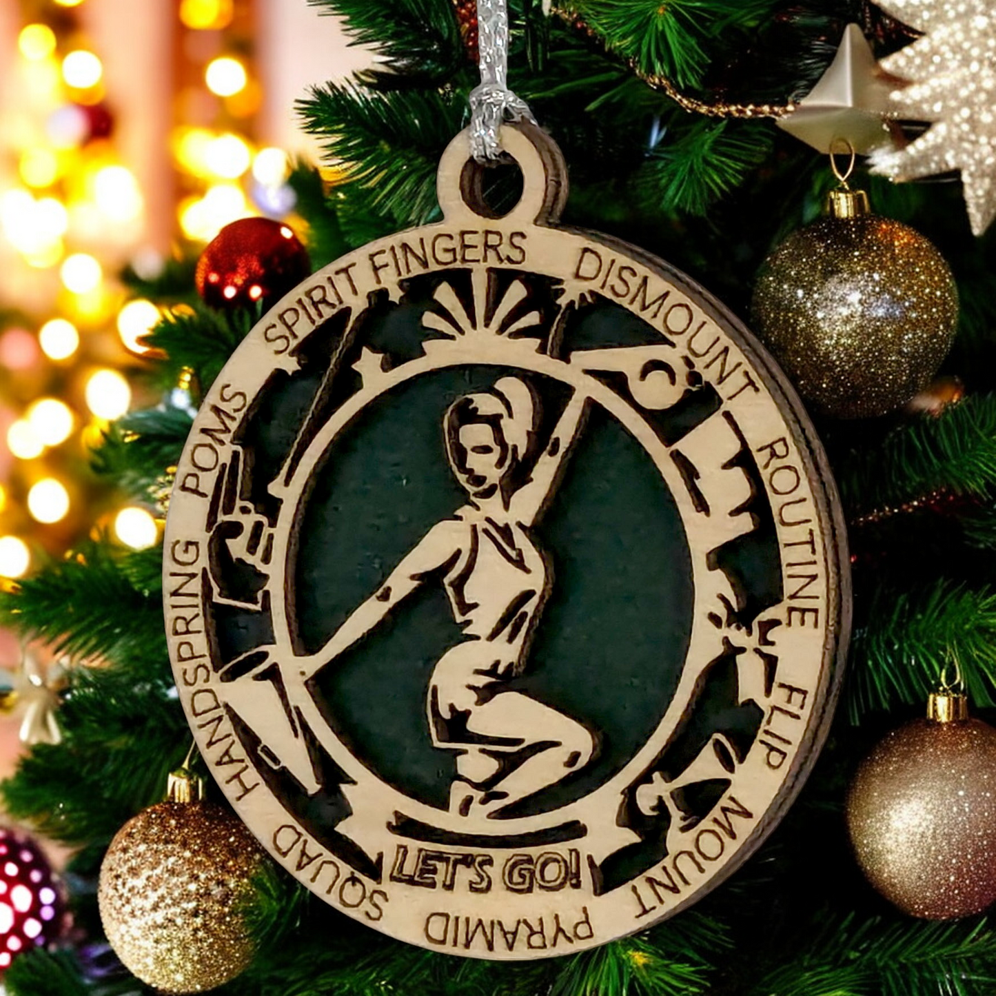 Personalized 3" Handcrafted Wooden Female Cheerleading Christmas Ornament - Custom Cheerleader Holiday Decoration - Unique Gift for Cheer Enthusiasts