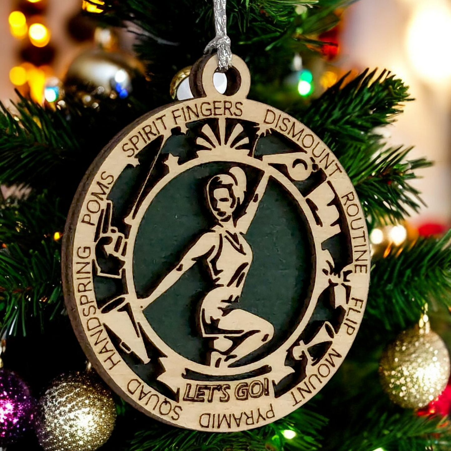 Personalized 3" Handcrafted Wooden Female Cheerleading Christmas Ornament - Custom Cheerleader Holiday Decoration - Unique Gift for Cheer Enthusiasts