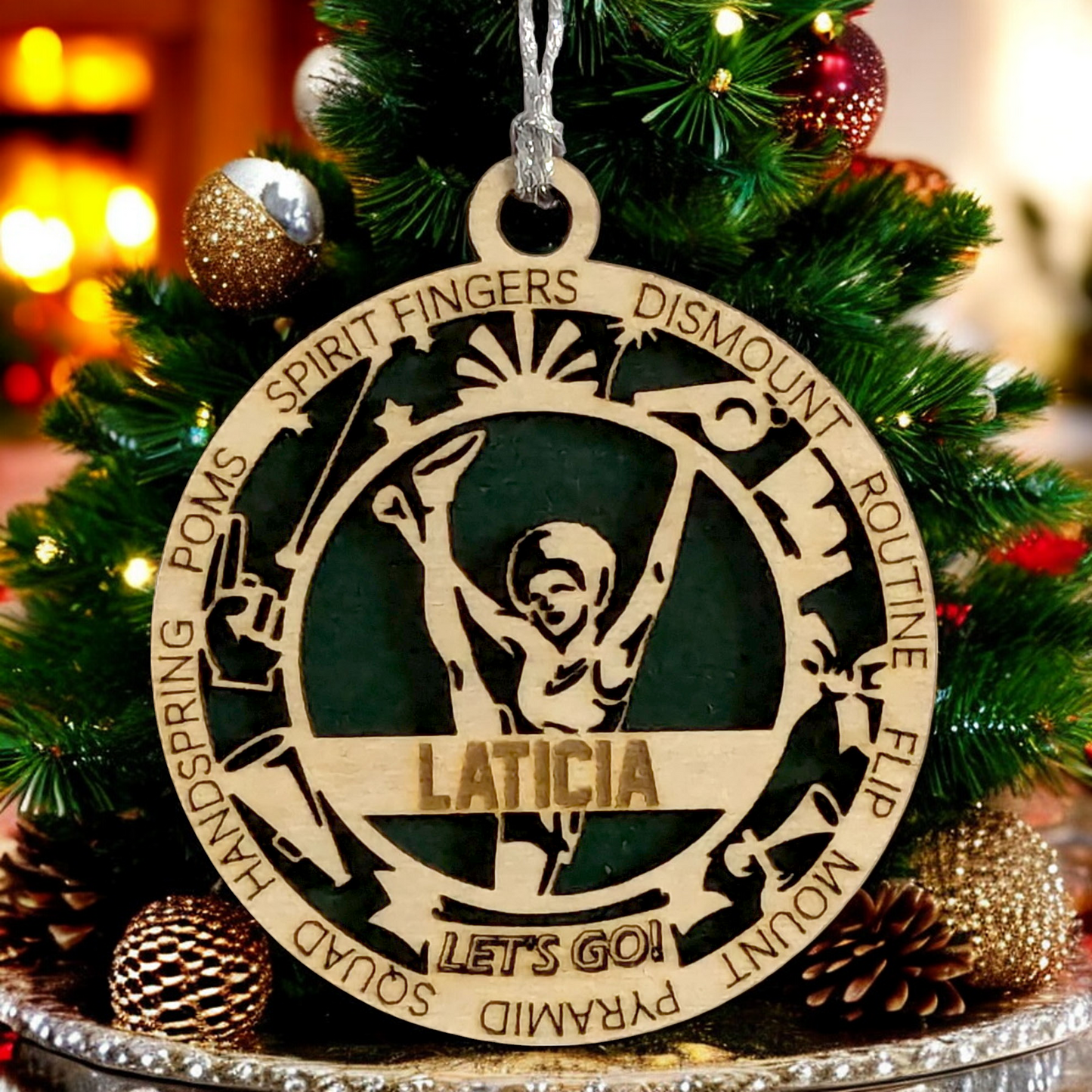 Personalized 3" Handcrafted Wooden Female Cheerleading Christmas Ornament - Custom Cheerleader Holiday Decoration - Unique Gift for Cheer Enthusiasts