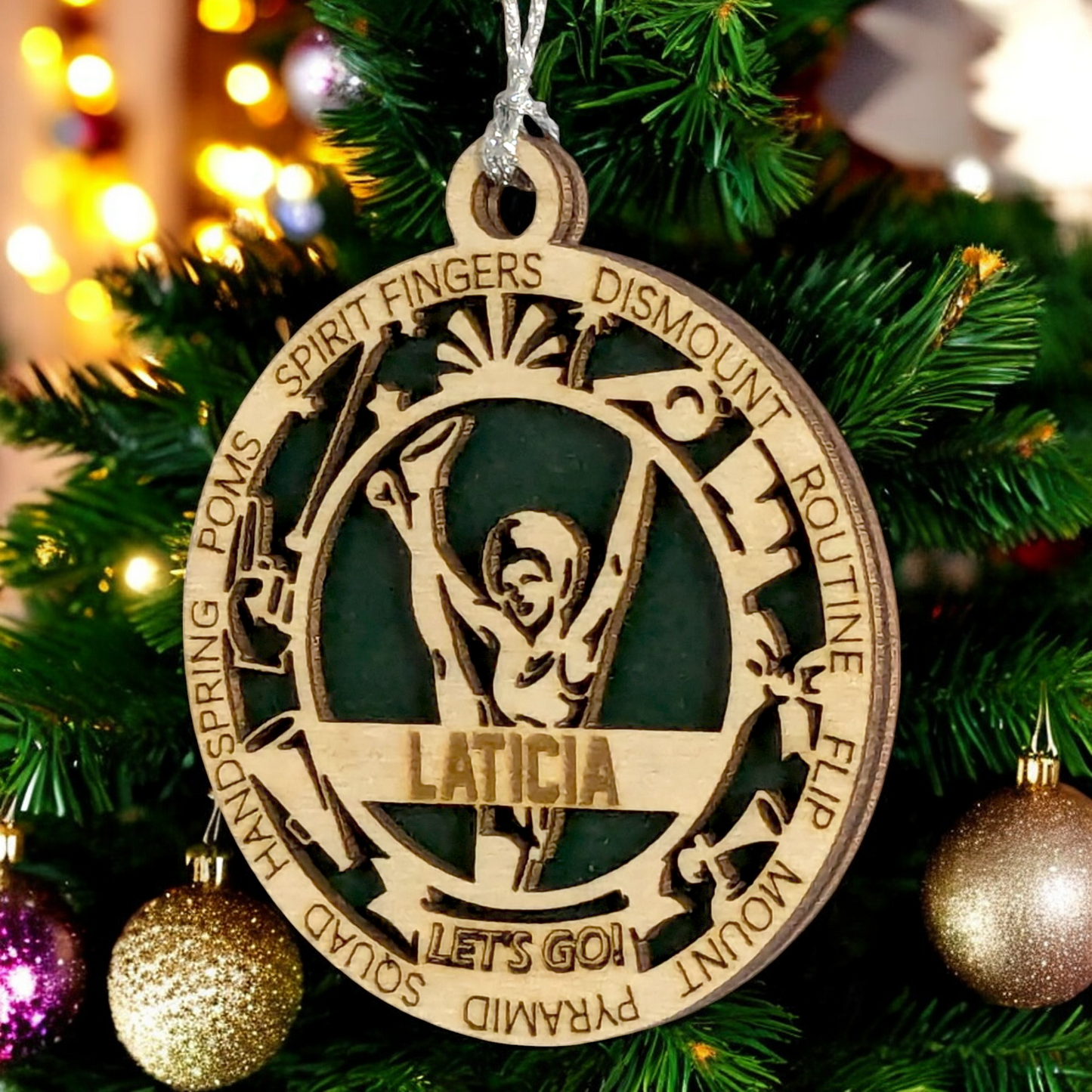Personalized 3" Handcrafted Wooden Female Cheerleading Christmas Ornament - Custom Cheerleader Holiday Decoration - Unique Gift for Cheer Enthusiasts
